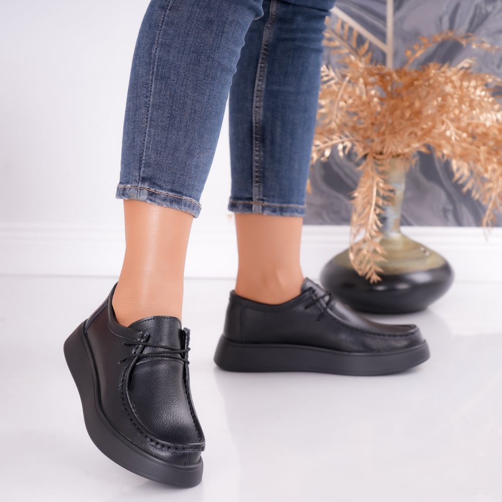Pantofi dama casual Negri din Piele Naturala Sandy - poza 2