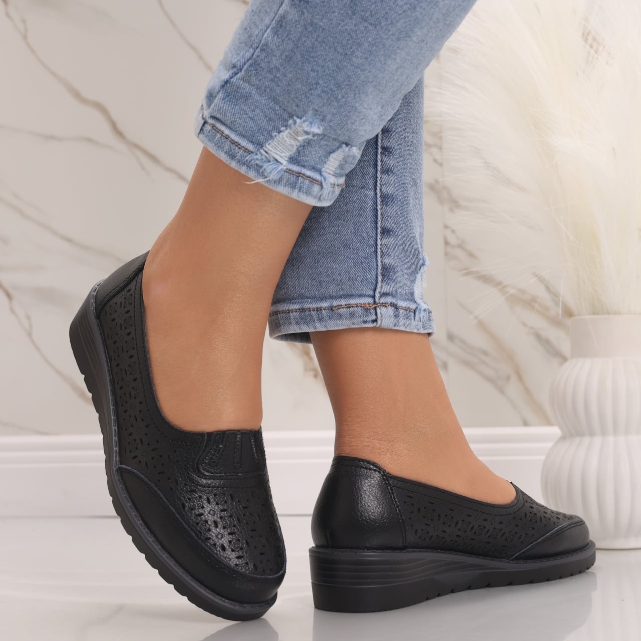 Pantofi dama casual Negri din Piele Naturala Zenova - poza 1