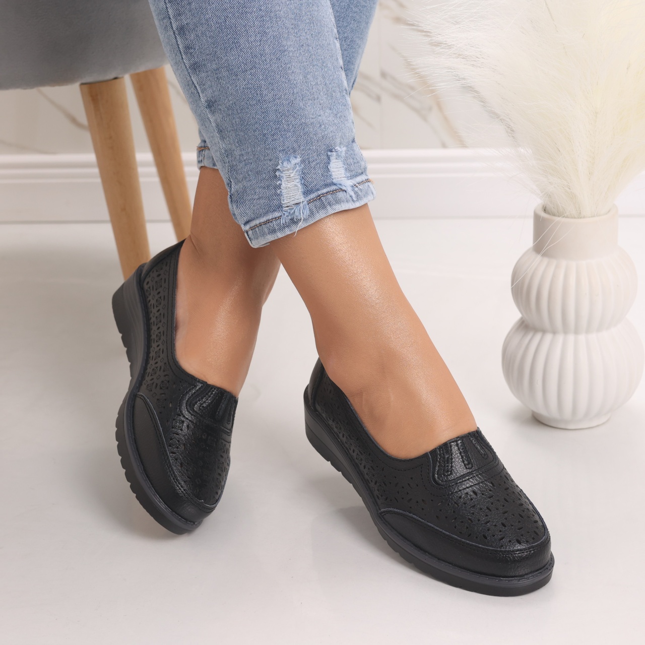 Pantofi dama casual Negri din Piele Naturala Zenova - poza 3