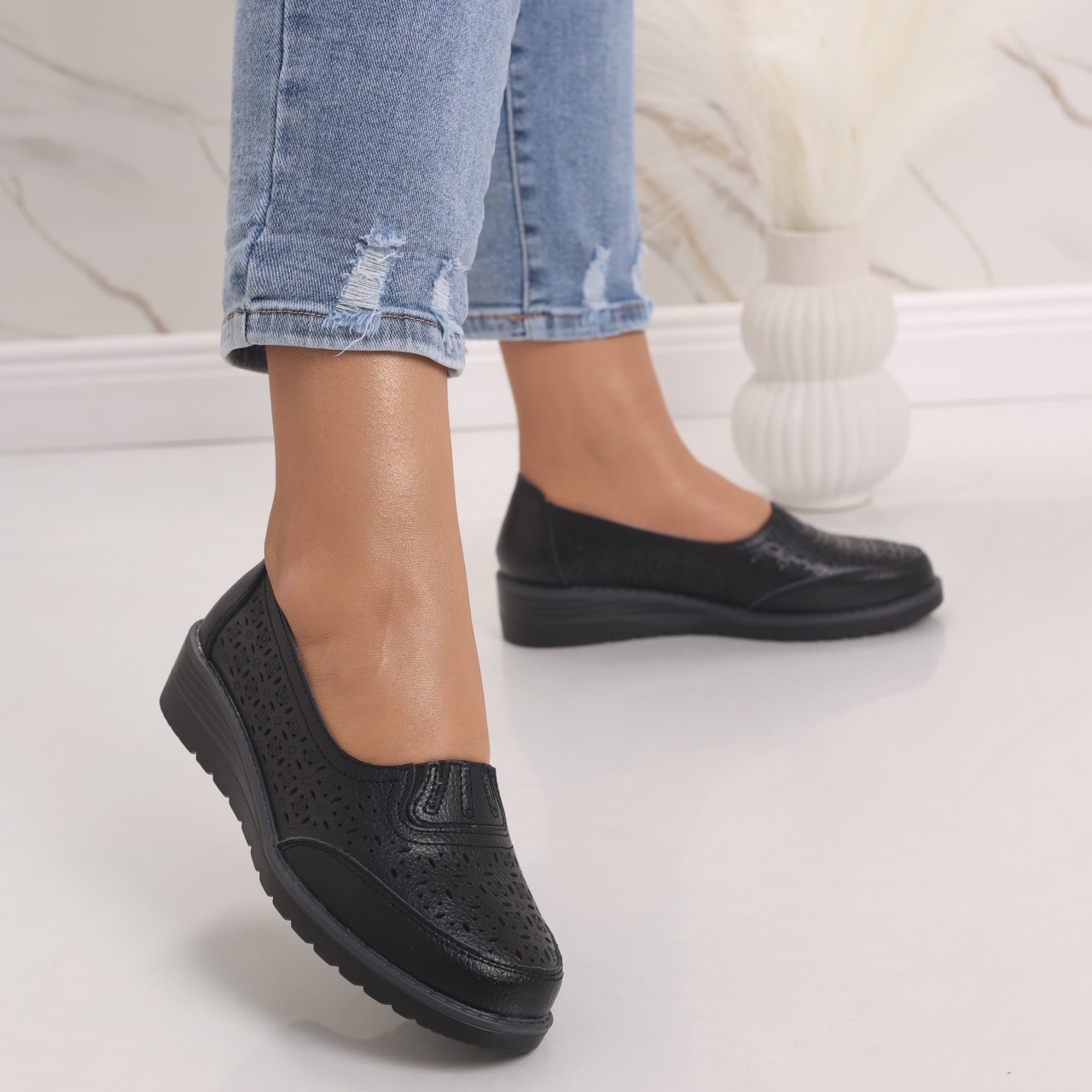 Pantofi dama casual Negri din Piele Naturala Zenova - poza 4
