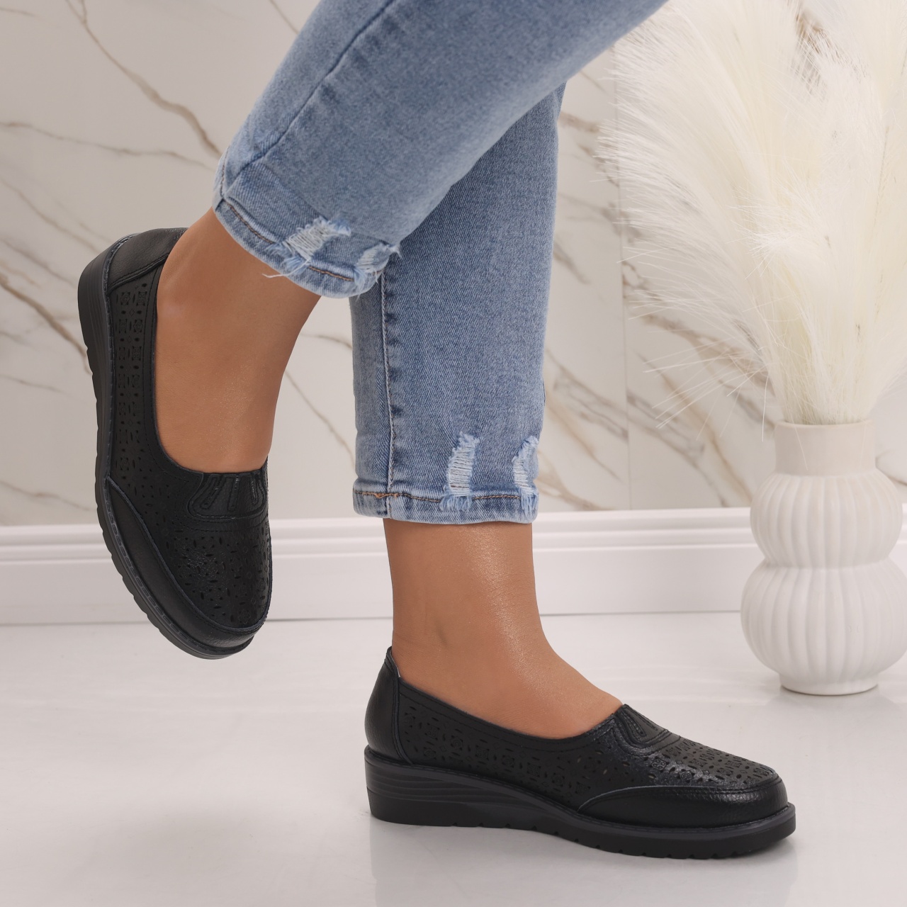 Pantofi dama casual Negri din Piele Naturala Zenova - poza 5