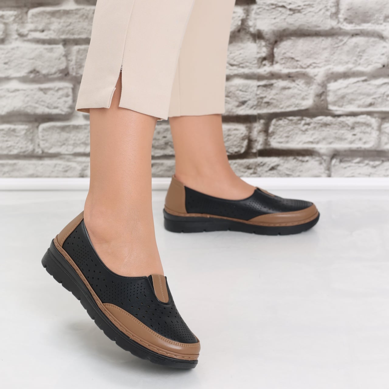 Pantofi dama casual Negri/maro din Piele Ecologica Molica - poza 1