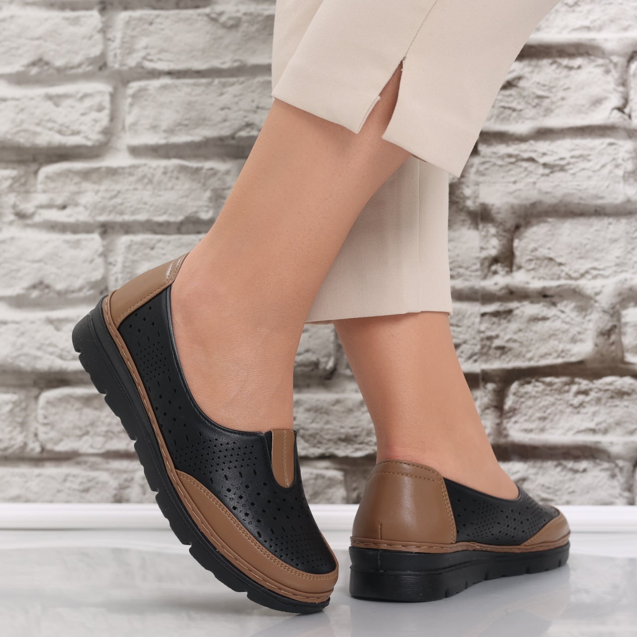 Pantofi dama casual Negri/maro din Piele Ecologica Molica - poza 3