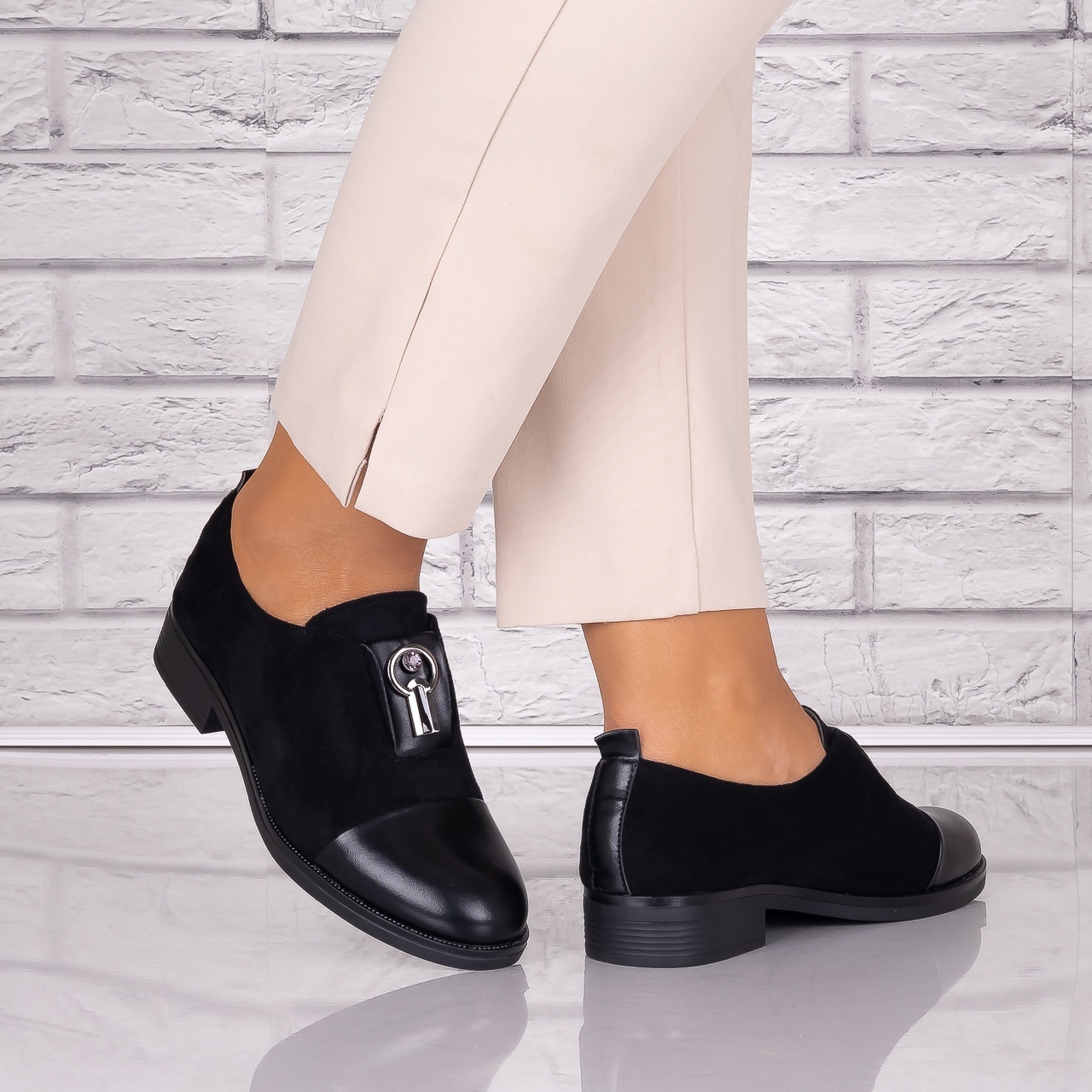 Pantofi dama casual Negri piele ecologica Intoarsa Pietrina - poza 3