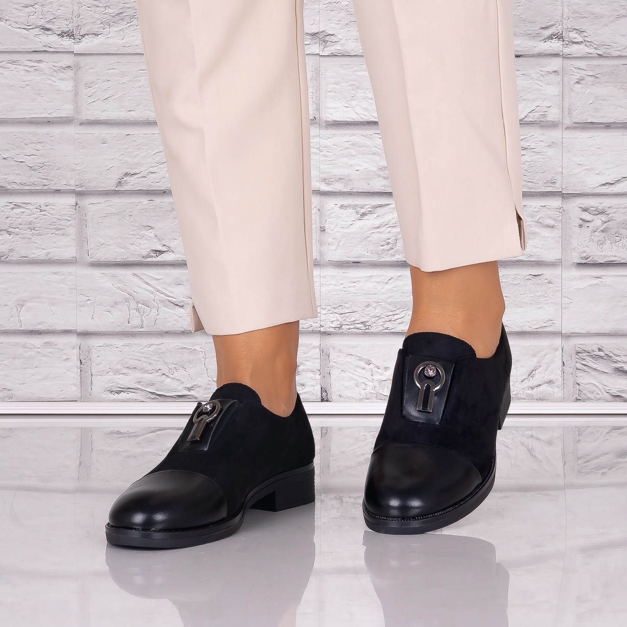 Pantofi dama casual Negri piele ecologica Intoarsa Pietrina - poza 4