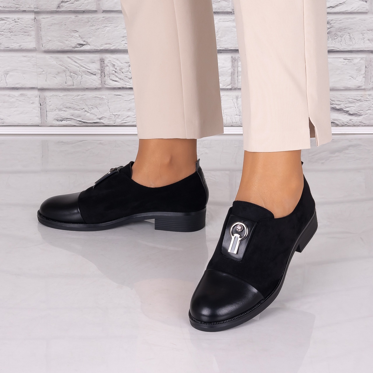 Pantofi dama casual Negri piele ecologica Intoarsa Pietrina - poza 5