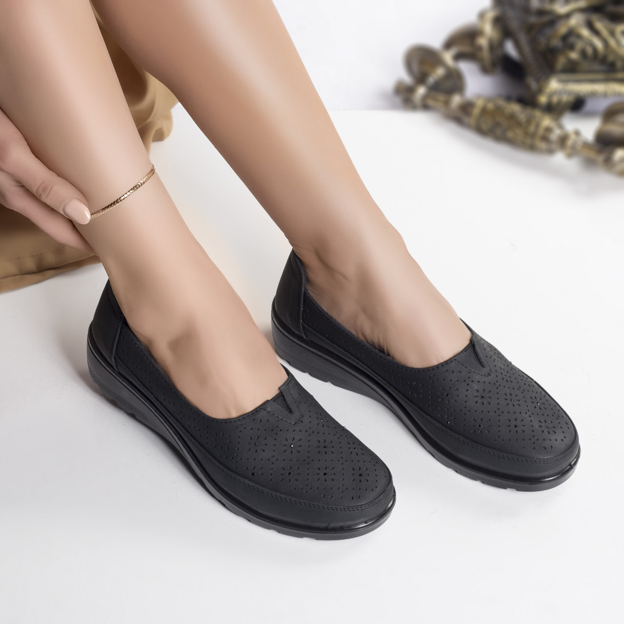 Pantofi dama casual negri piele ecologica resa - poza 3