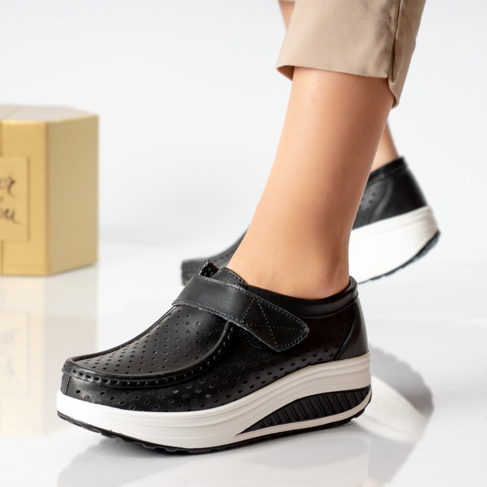 Pantofi dama casual negri piele naturala rula - poza 1