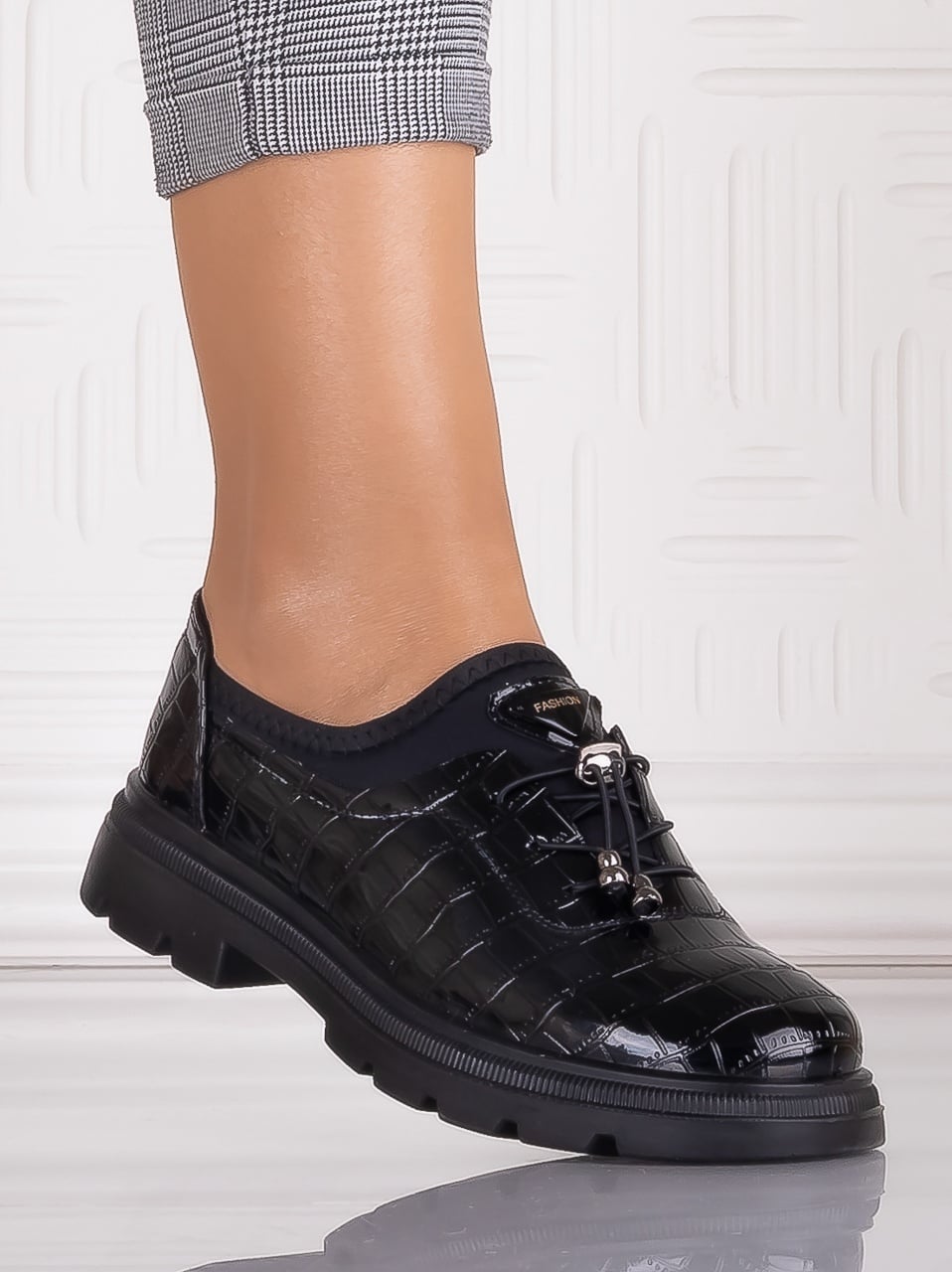 Pantofi dama casual Negrii din Piele Ecologica Lacuita Russan - poza 4