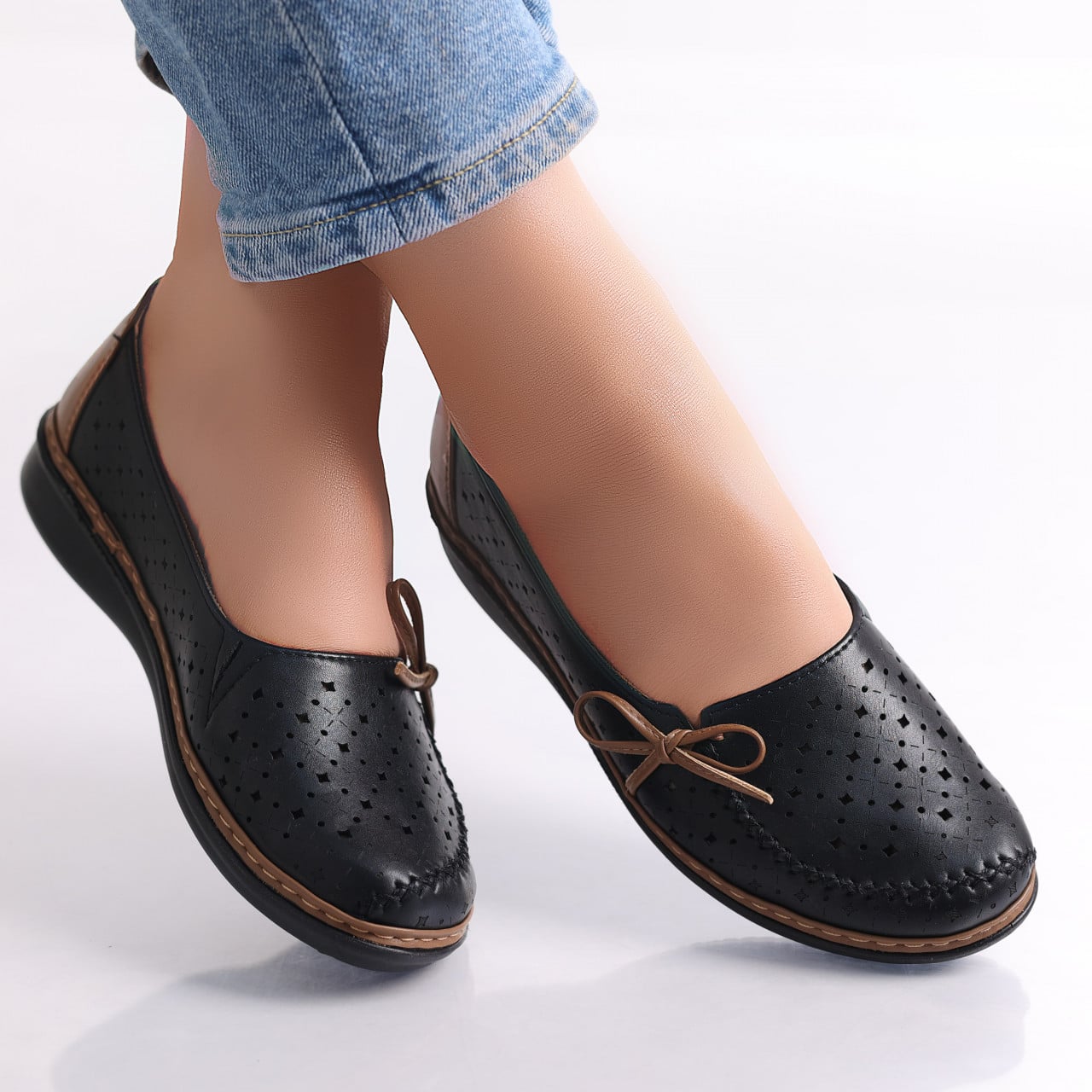 Pantofi dama casual Negru/Kaki din Piele Ecologica Norte - poza 1