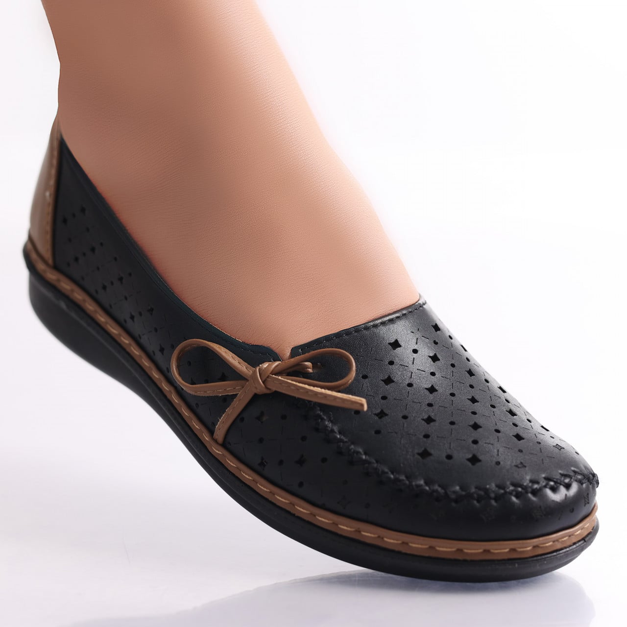 Pantofi dama casual Negru/Kaki din Piele Ecologica Norte - poza 2