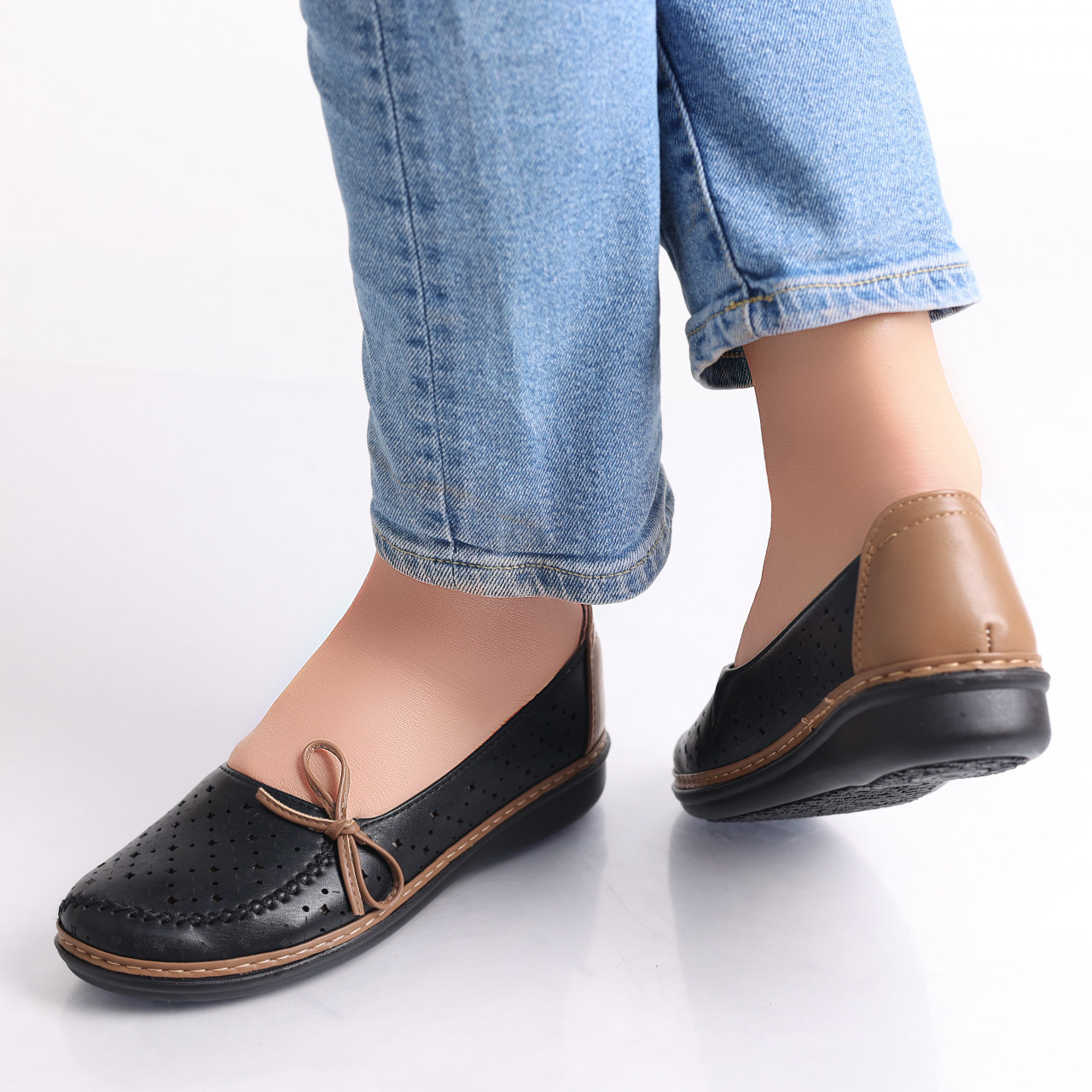 Pantofi dama casual Negru/Kaki din Piele Ecologica Norte - poza 4