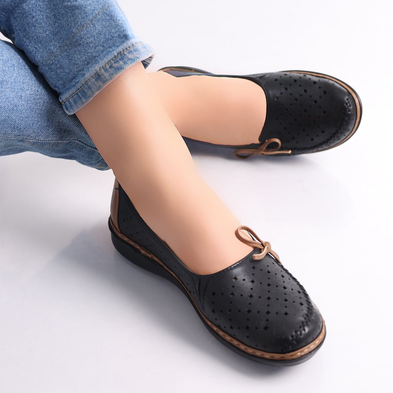 Pantofi dama casual Negru/Kaki din Piele Ecologica Norte - poza 5
