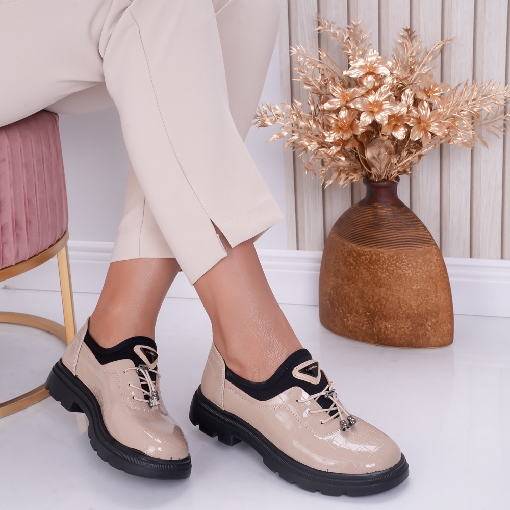 Pantofi dama casual Nude din Piele Ecologica Lacuita Malik - poza 1