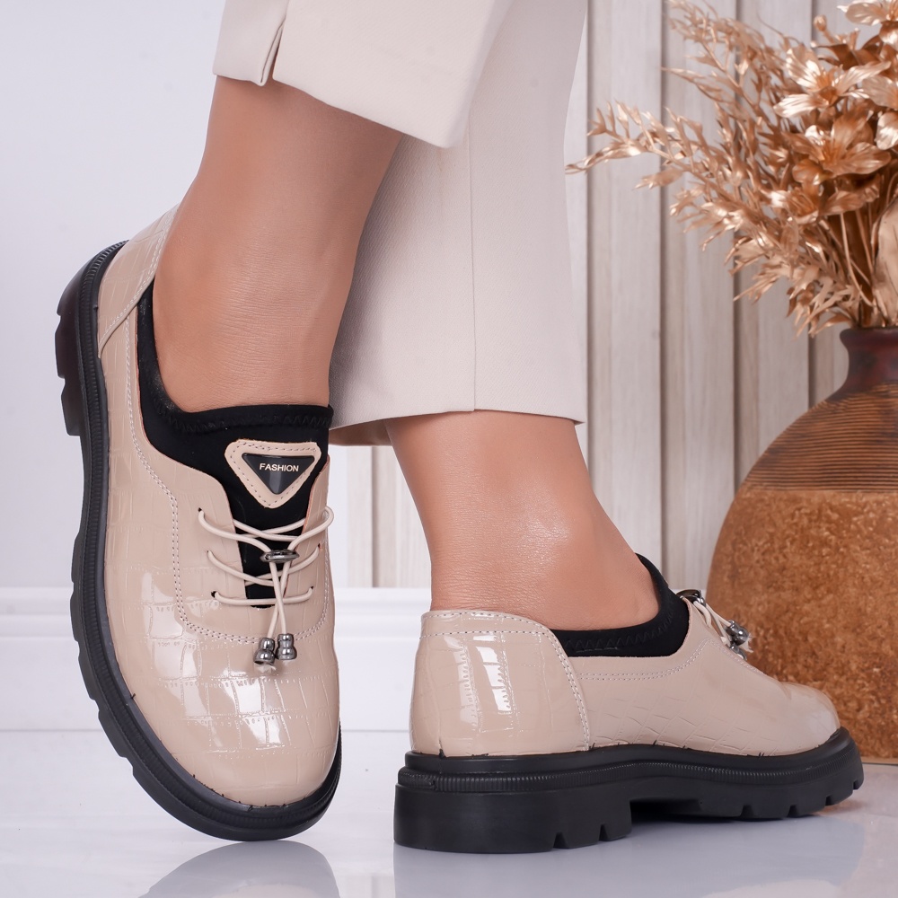 Pantofi dama casual Nude din Piele Ecologica Lacuita Malik - poza 2