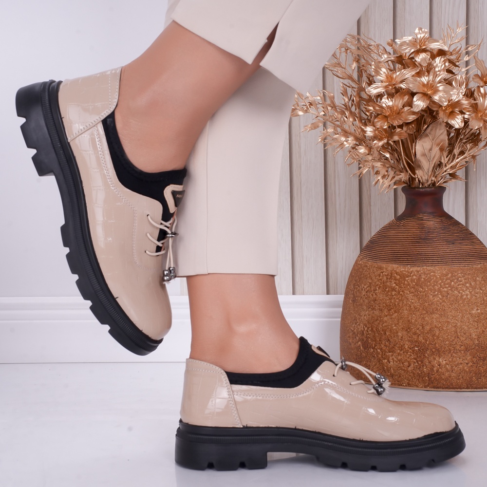 Pantofi dama casual Nude din Piele Ecologica Lacuita Malik - poza 3