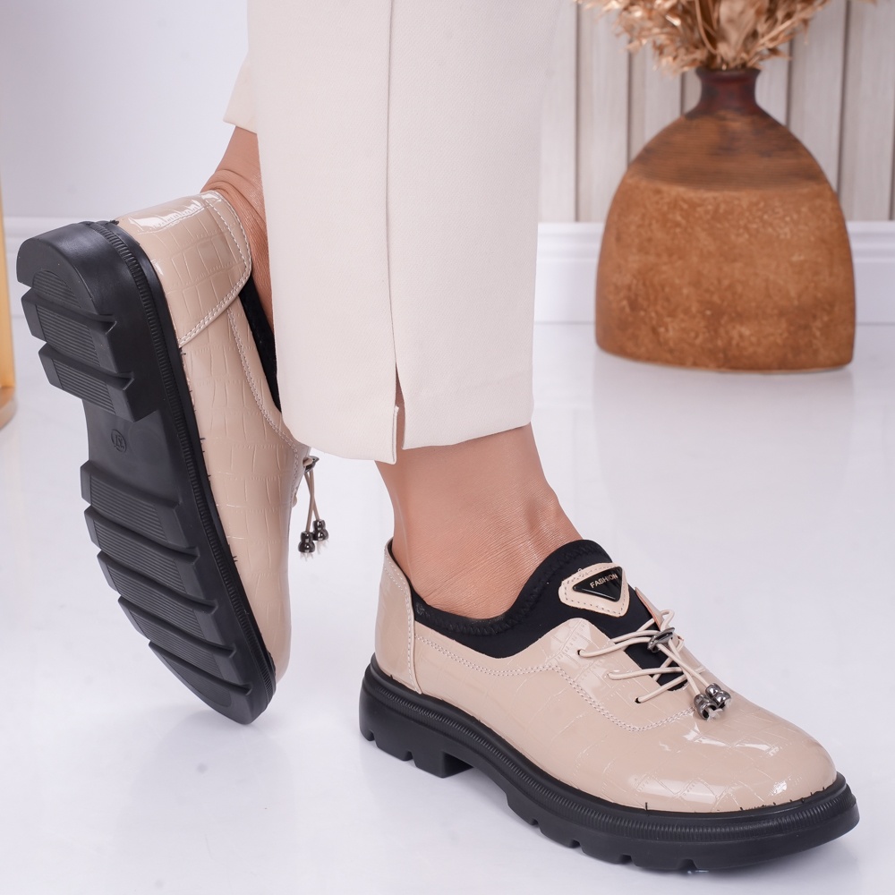 Pantofi dama casual Nude din Piele Ecologica Lacuita Malik - poza 4