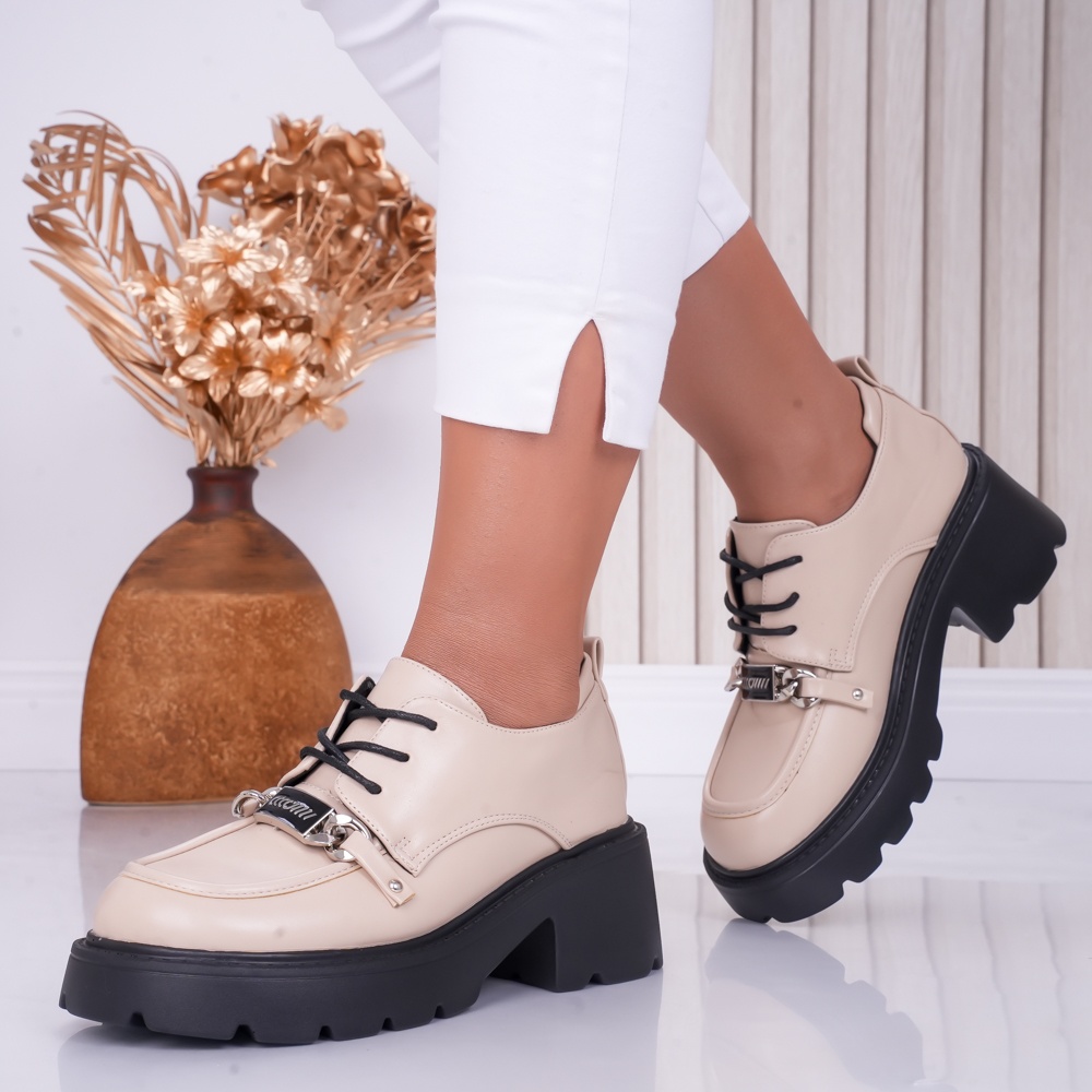 Pantofi dama casual Nude din Piele Ecologica Loris - poza 4