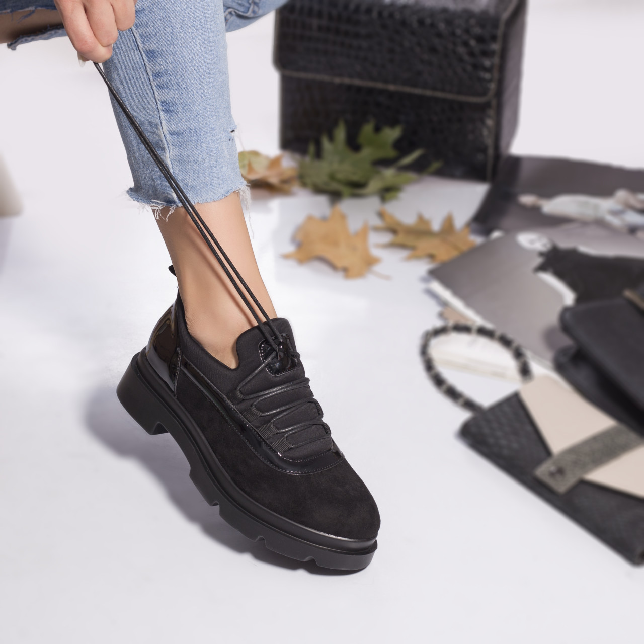 Pantofi dama casual piele ecologica intoarsa valencya negru - poza 2