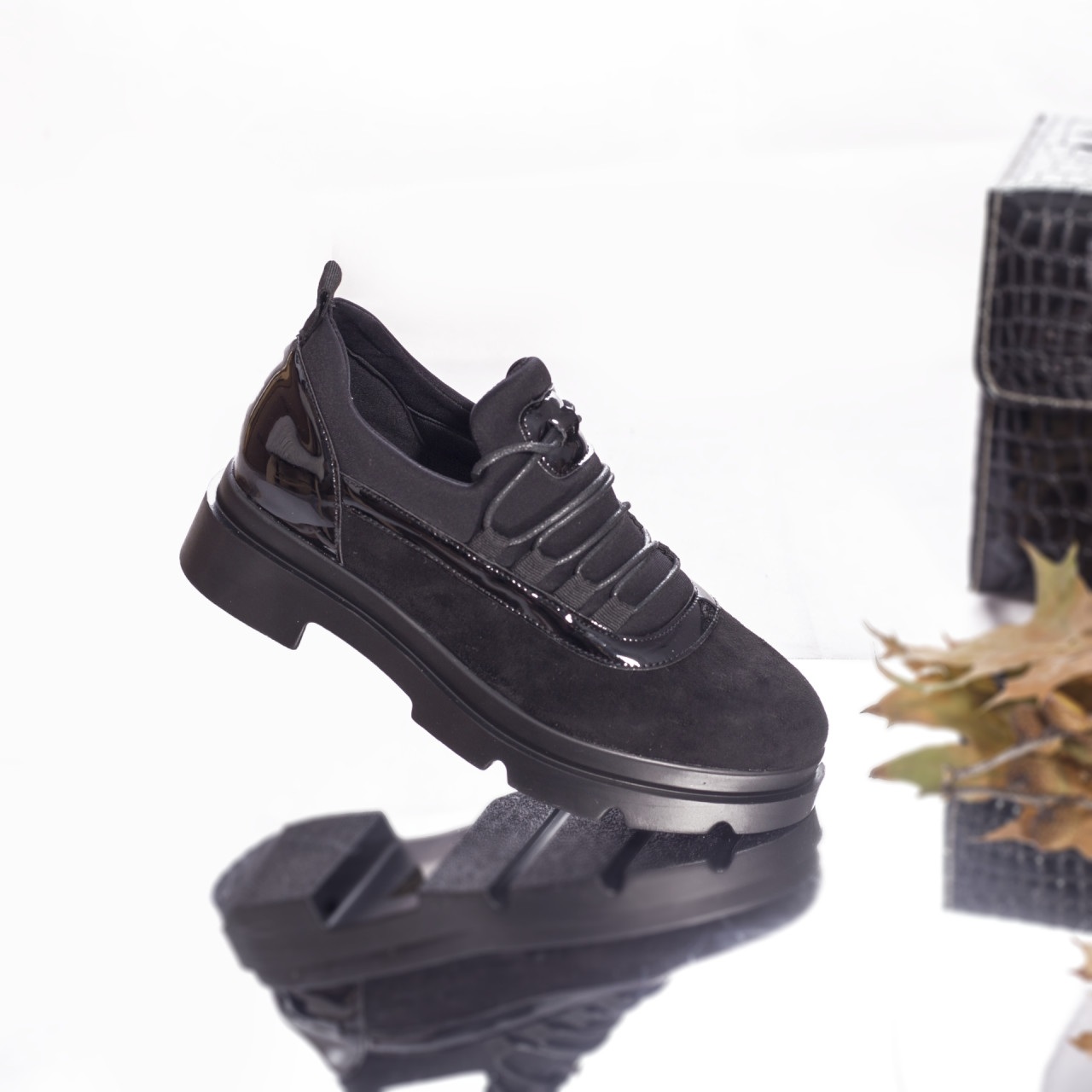 Pantofi dama casual piele ecologica intoarsa valencya negru - poza 4
