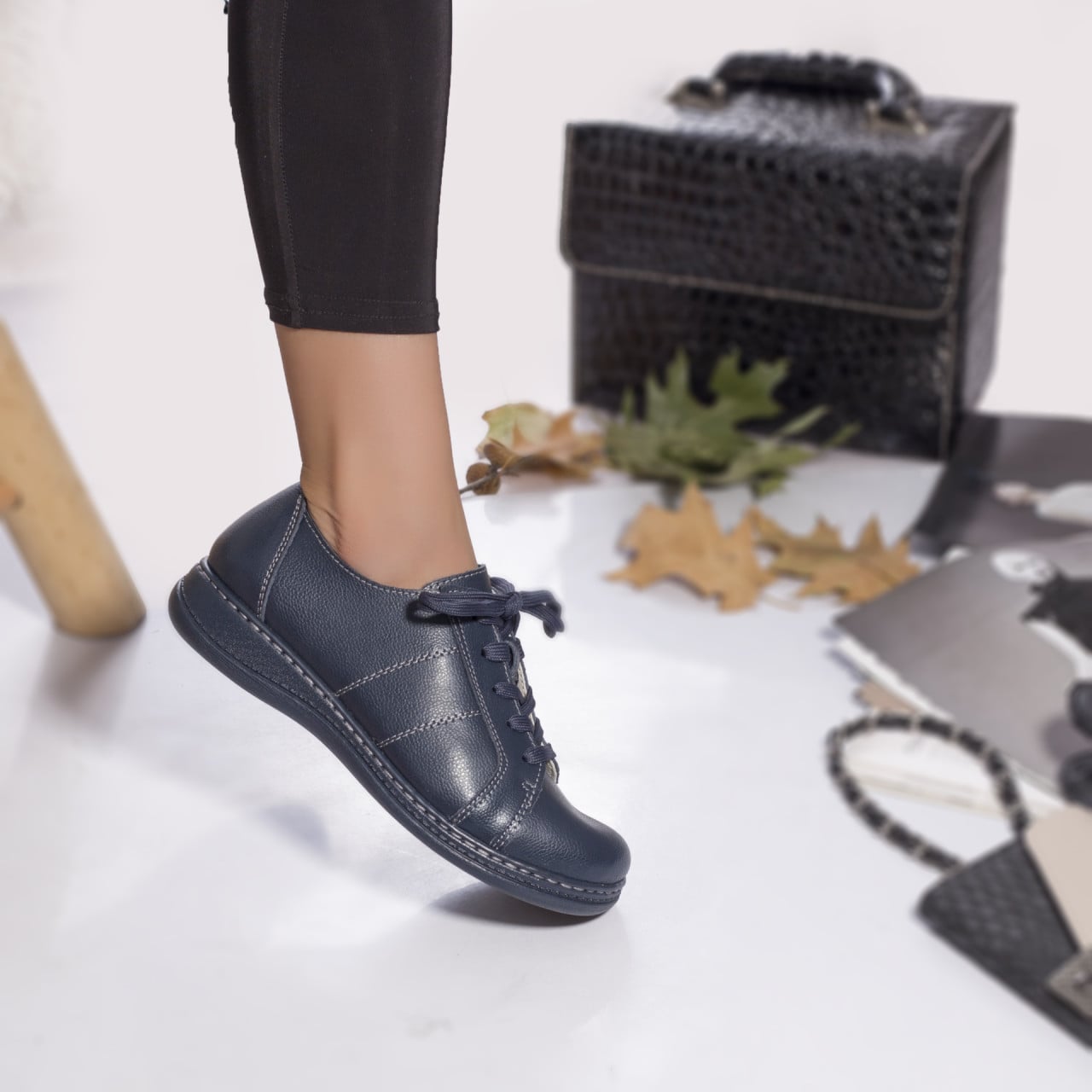 Pantofi dama casual piele naturala bety bleumarin - poza 2