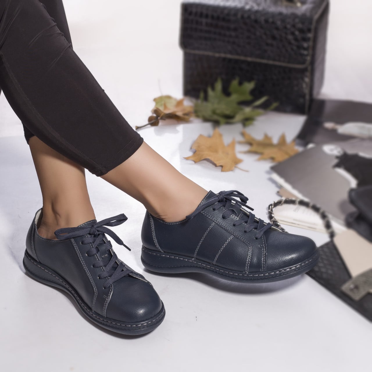 Pantofi dama casual piele naturala bety bleumarin - poza 4