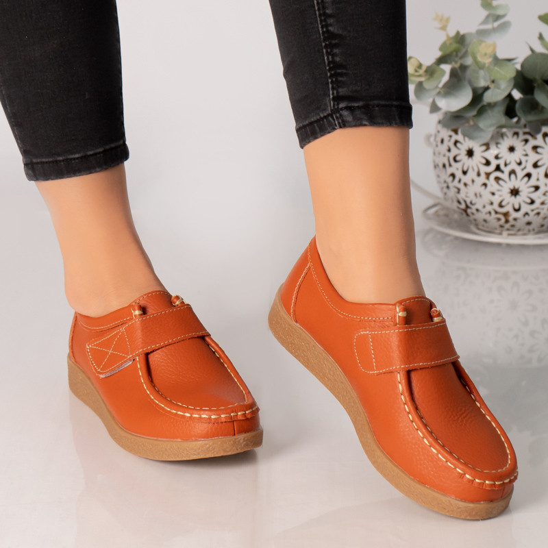 Pantofi dama casual portocalii piele naturala chloly - poza 1