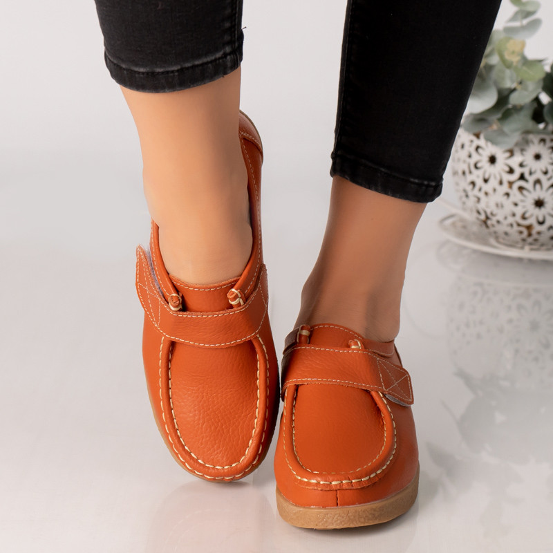 Pantofi dama casual portocalii piele naturala chloly - poza 2