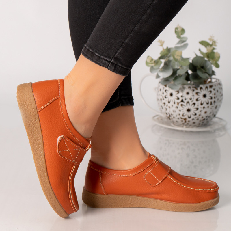 Pantofi dama casual portocalii piele naturala chloly - poza 3