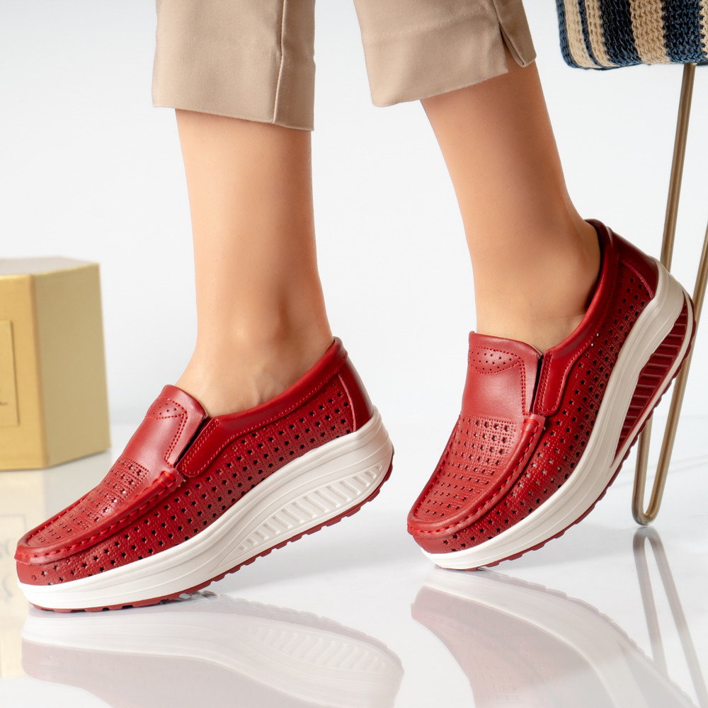 Pantofi dama casual rosi piele naturala flori - poza 1