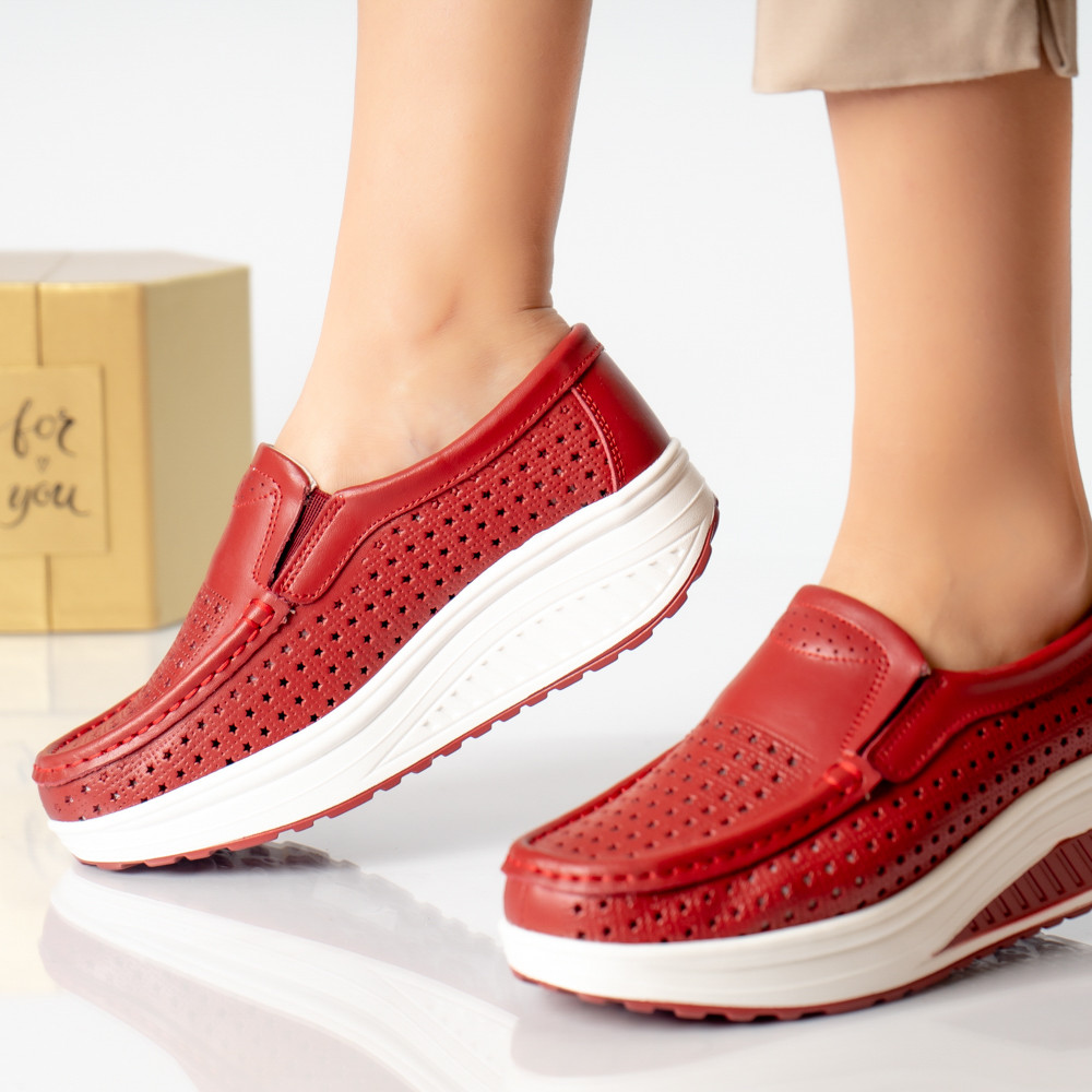 Pantofi dama casual rosi piele naturala flori - poza 2