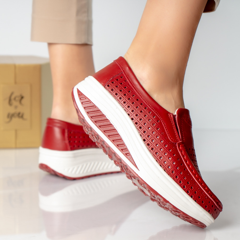 Pantofi dama casual rosi piele naturala flori - poza 3