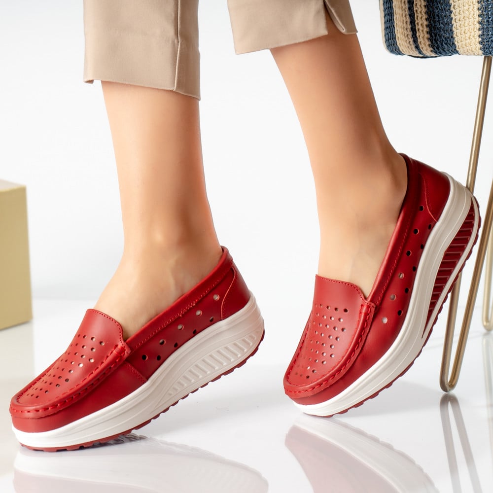 Pantofi dama casual rosi piele naturala perla - poza 1