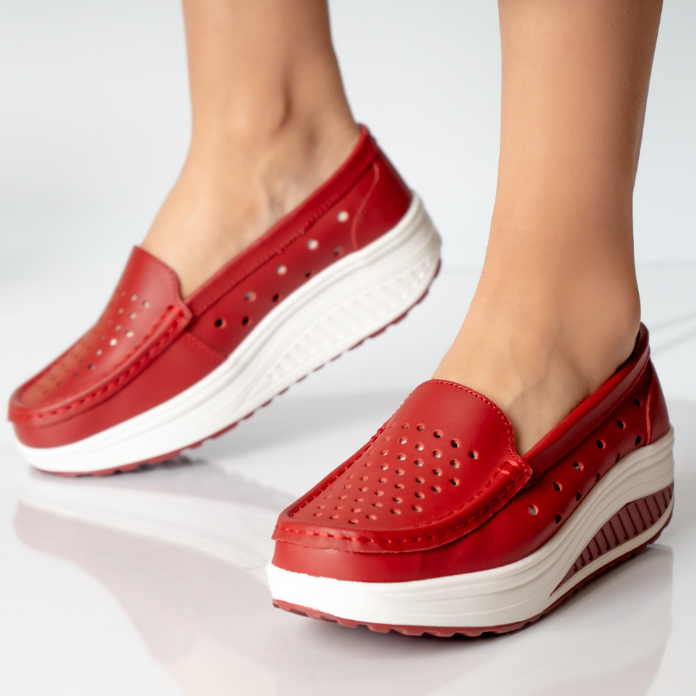 Pantofi dama casual rosi piele naturala perla - poza 2