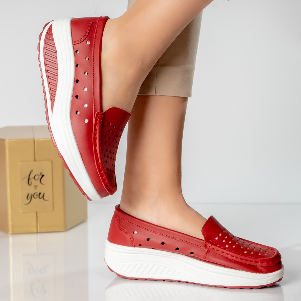 Pantofi dama casual rosi piele naturala perla - poza 3
