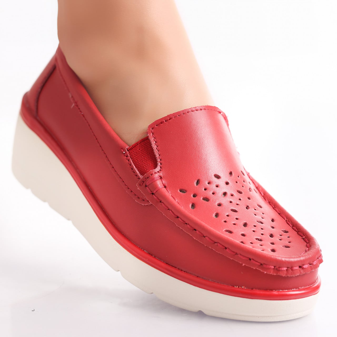 Pantofi dama casual Rosii din Piele Naturala Avril - poza 1