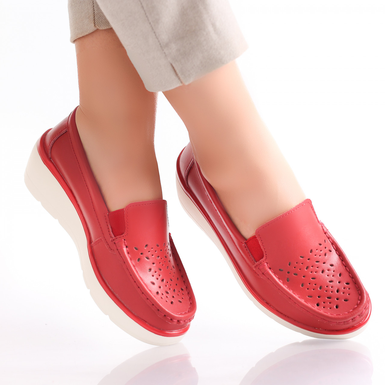 Pantofi dama casual Rosii din Piele Naturala Avril - poza 2