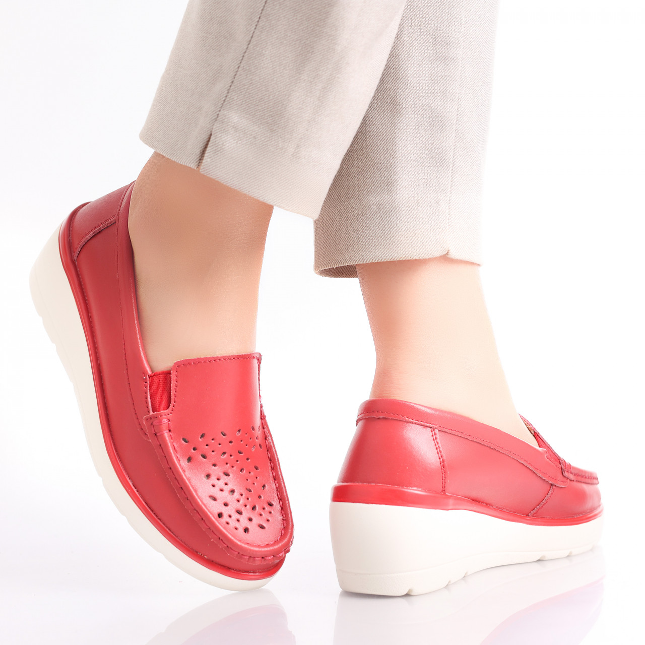Pantofi dama casual Rosii din Piele Naturala Avril - poza 3