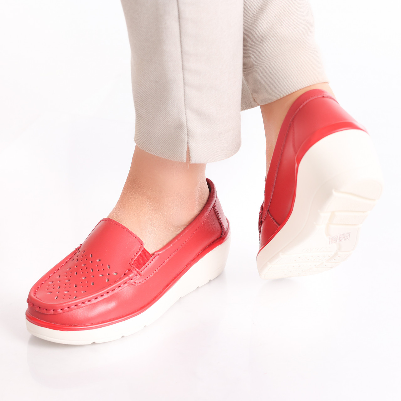Pantofi dama casual Rosii din Piele Naturala Avril - poza 4