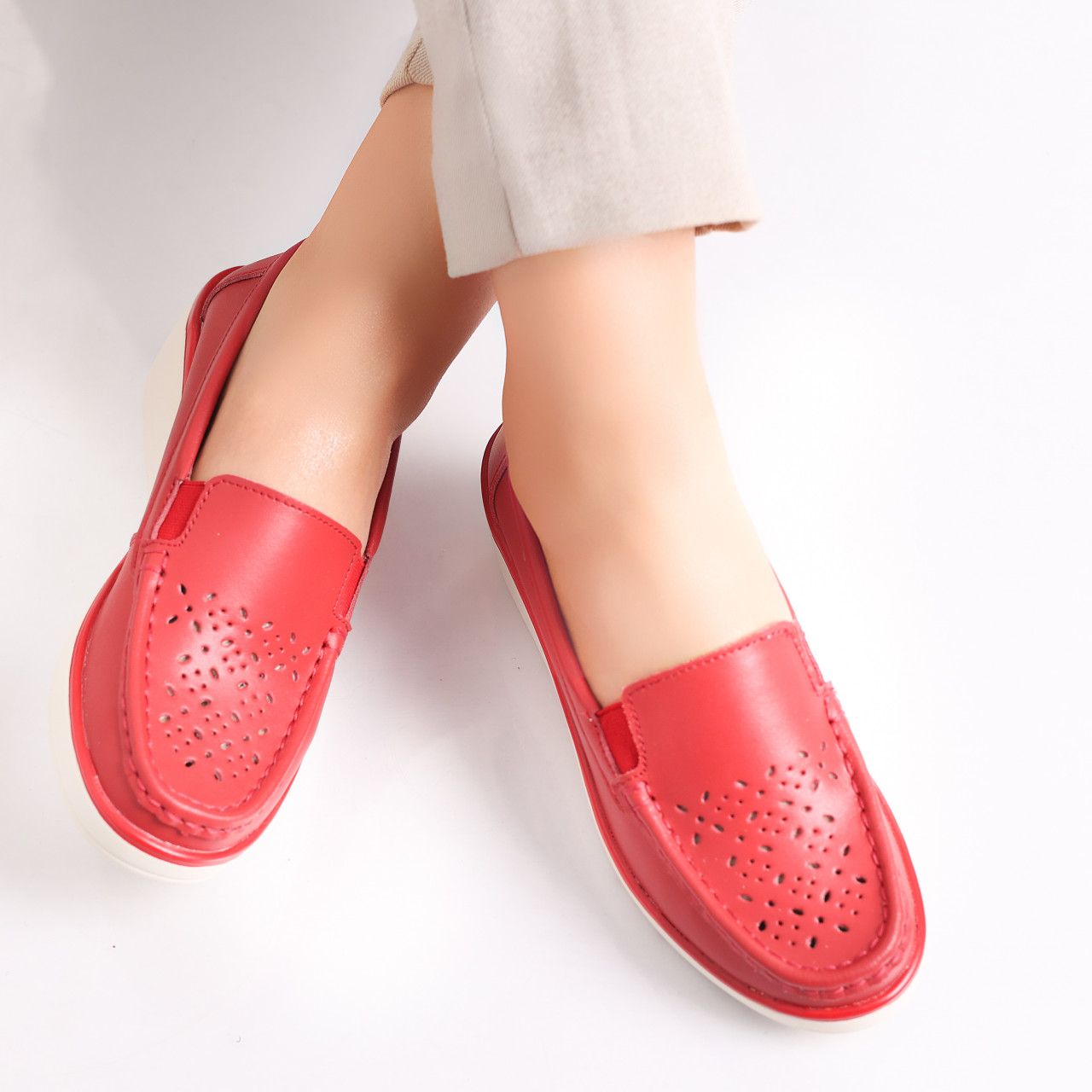 Pantofi dama casual Rosii din Piele Naturala Avril - poza 5
