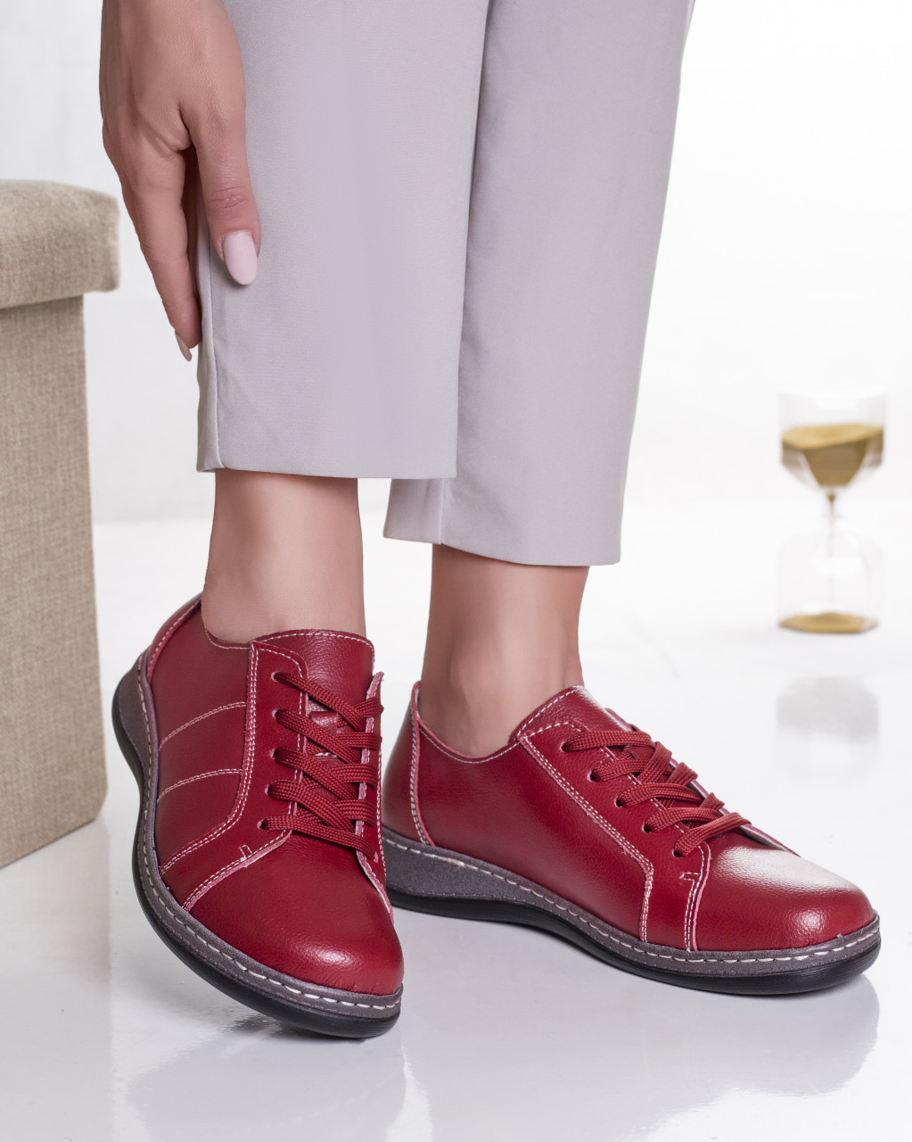 Pantofi dama casual rosii din piele naturala bety - poza 1