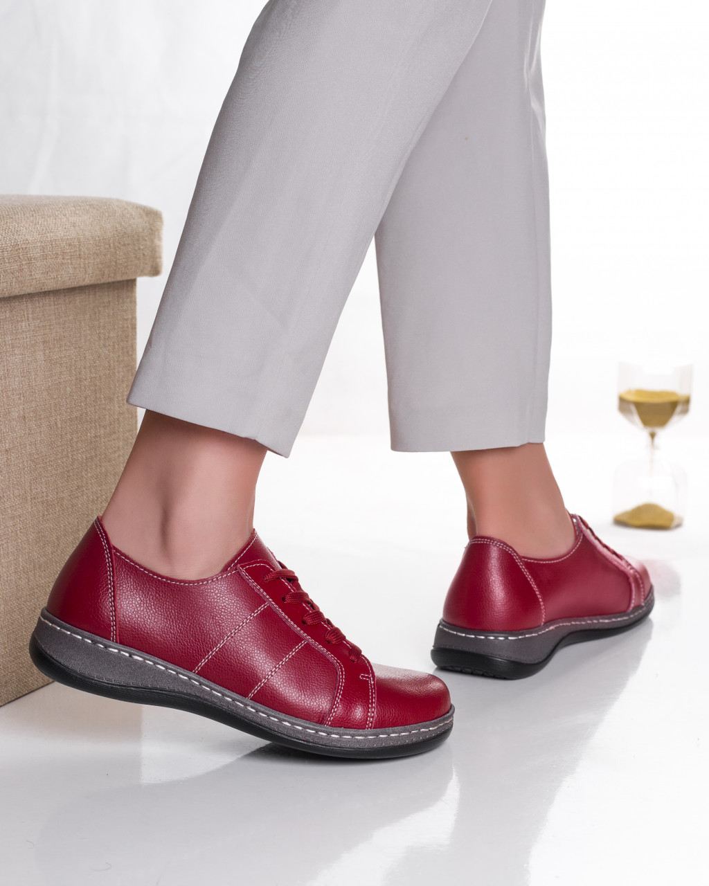 Pantofi dama casual rosii din piele naturala bety - poza 2