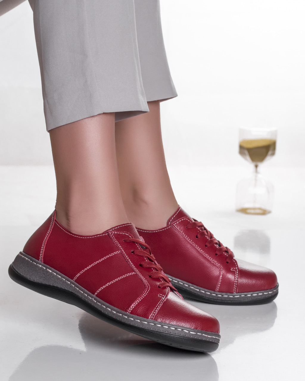 Pantofi dama casual rosii din piele naturala bety - poza 3