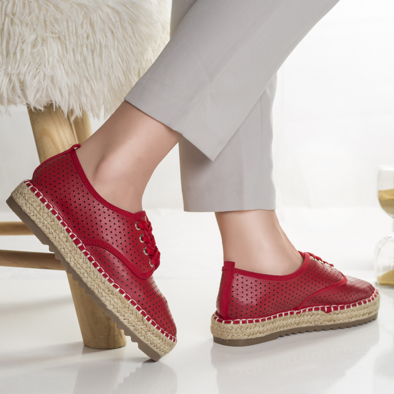 Pantofi dama casual rosii din piele naturala vuida - poza 2