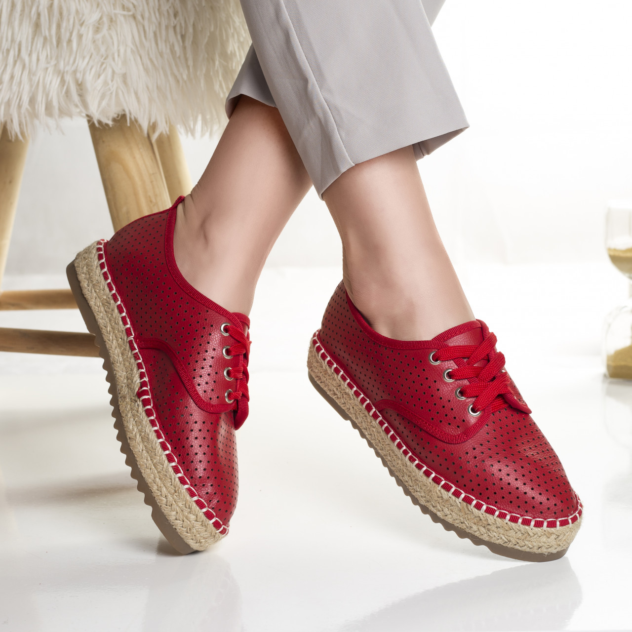 Pantofi dama casual rosii din piele naturala vuida - poza 3