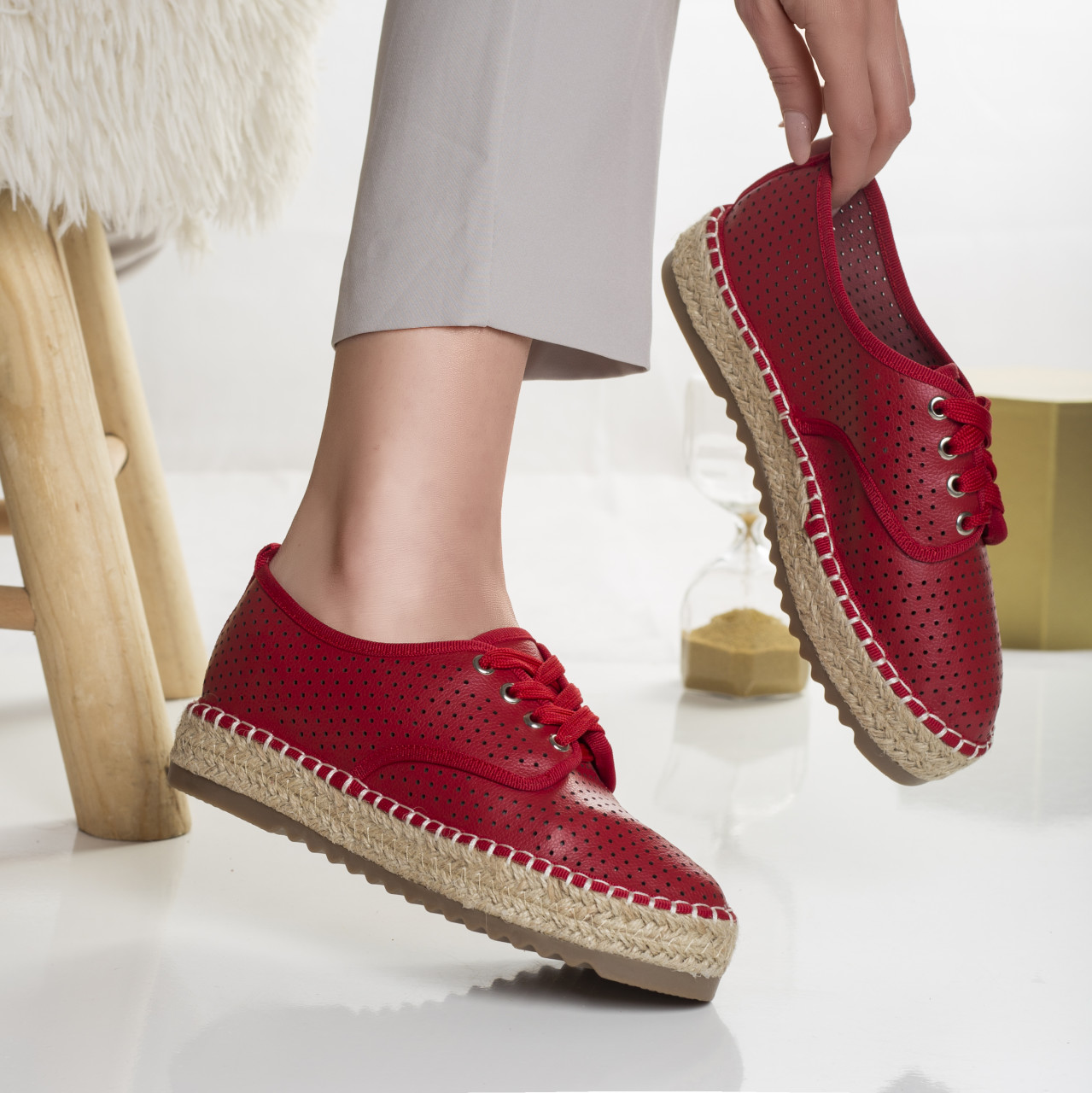 Pantofi dama casual rosii din piele naturala vuida - poza 4