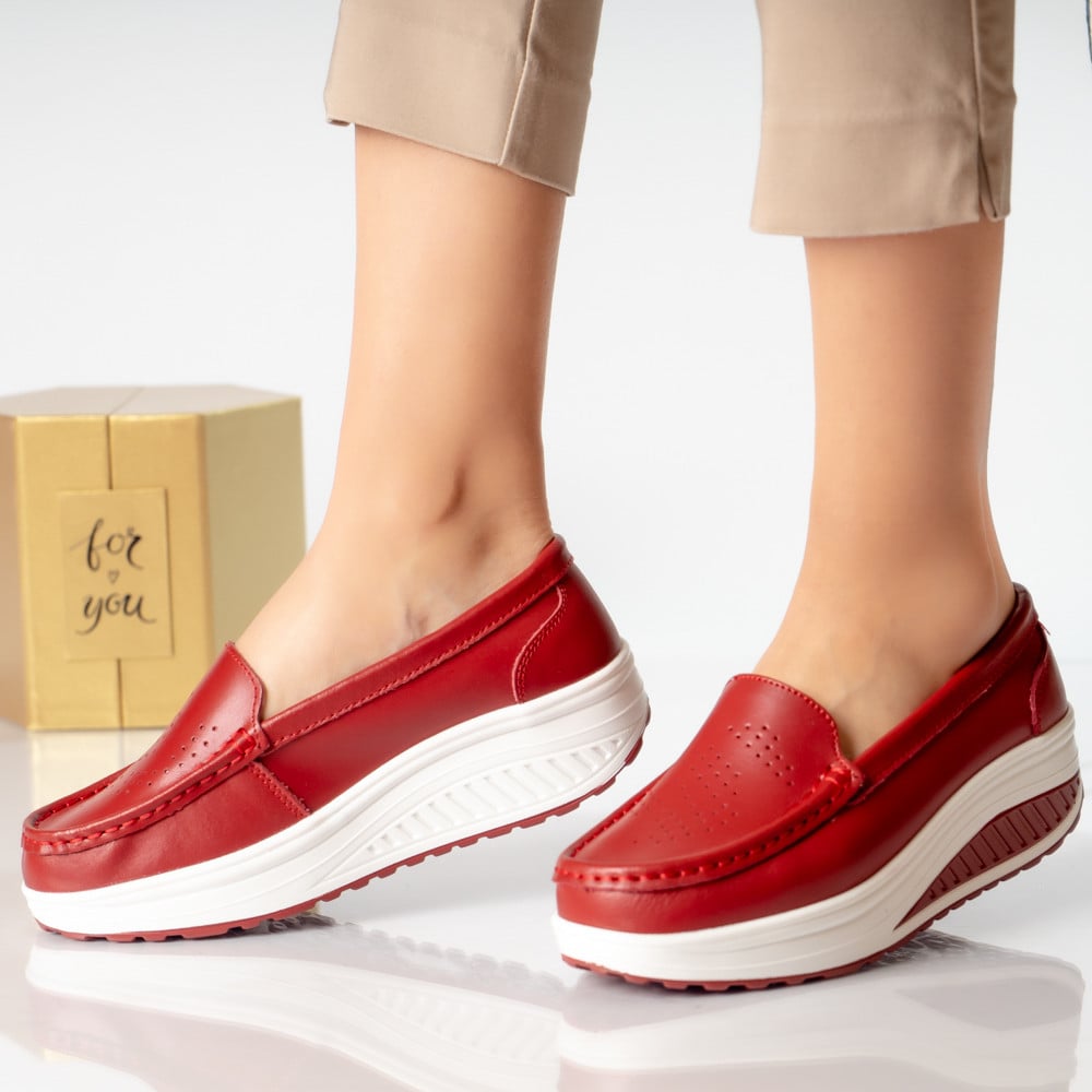 Pantofi dama casual rosii piele naturala nancy - poza 1