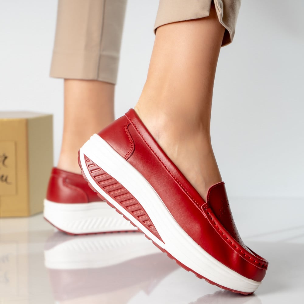 Pantofi dama casual rosii piele naturala nancy - poza 2