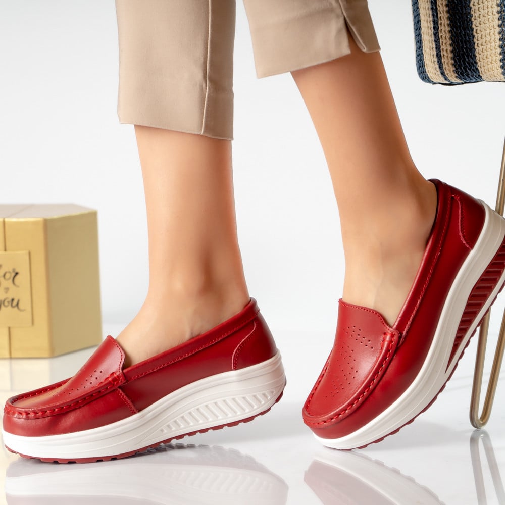 Pantofi dama casual rosii piele naturala nancy - poza 3