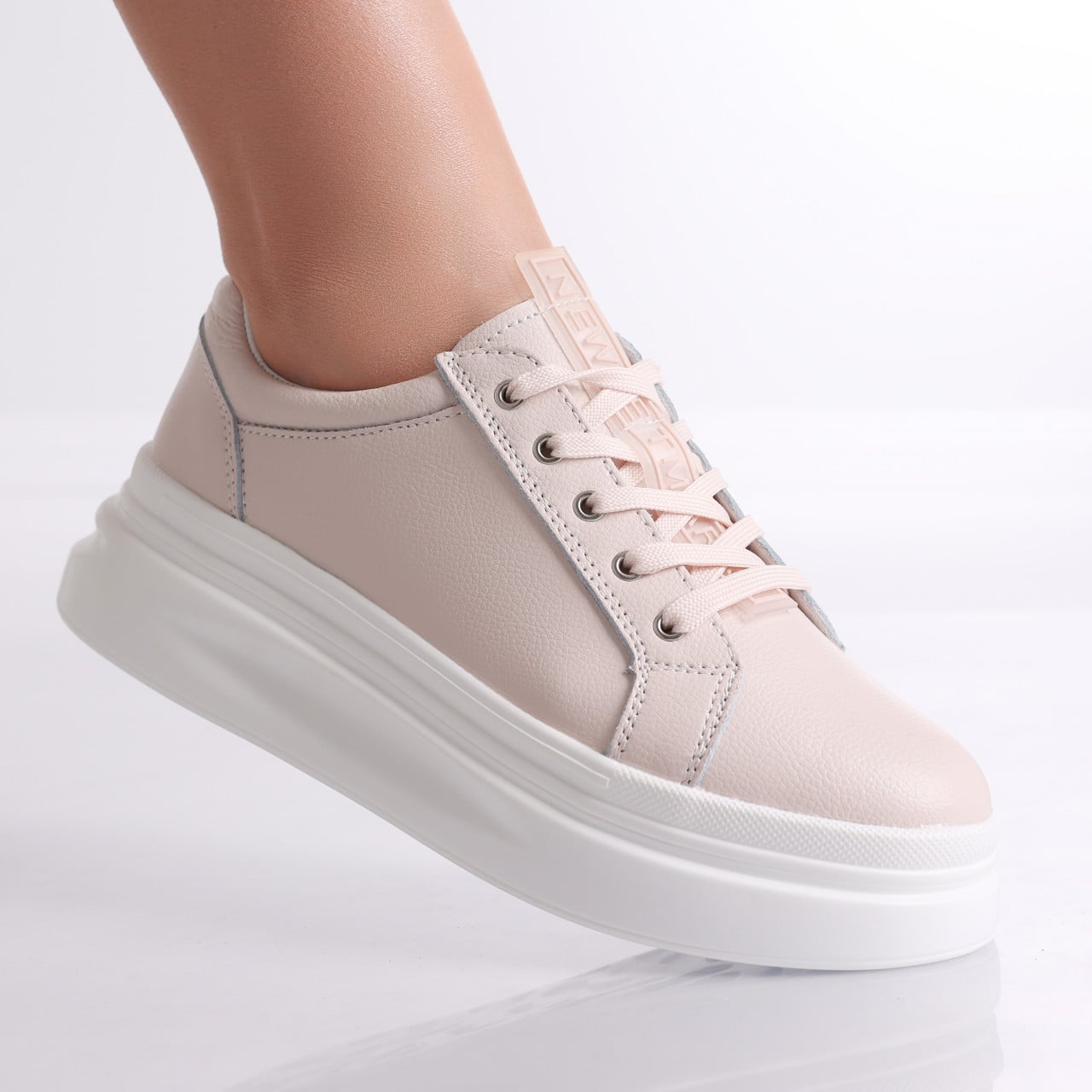 Pantofi dama casual Roz din Piele Naturala Evoya - poza 1